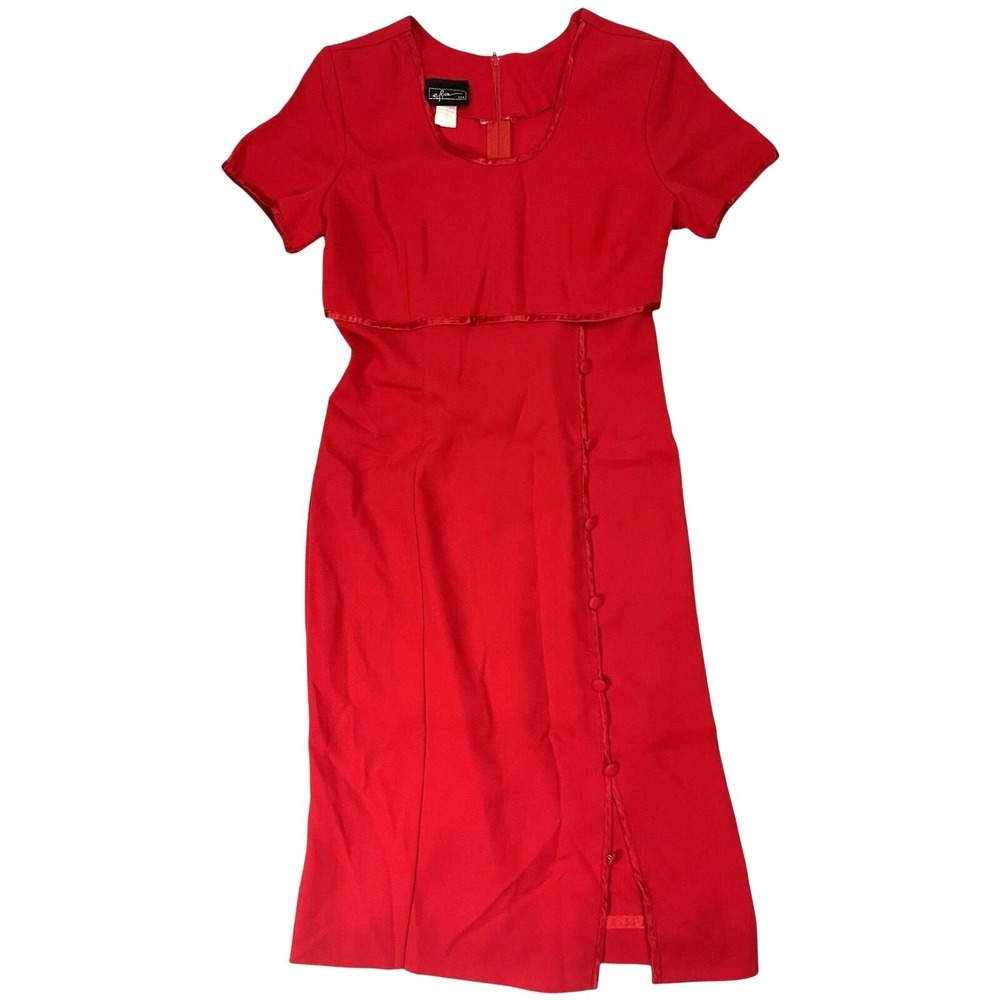 Erica USA Red Midi Dress Small 90s Vintage Lace Up Corset Back Side Slit Slit